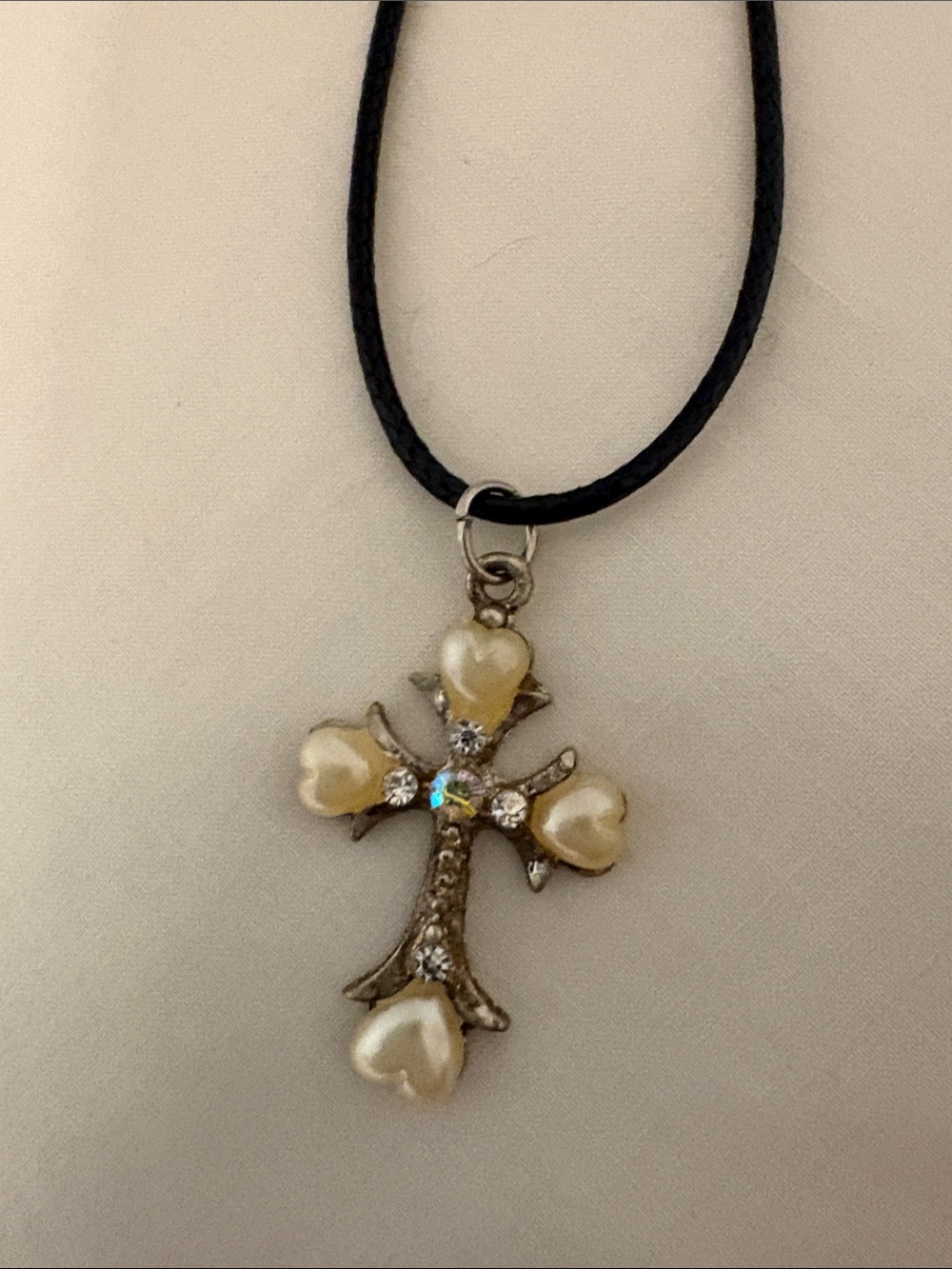 Heart Pearl Cross Pendant Necklace - Pearl & Silver Tone